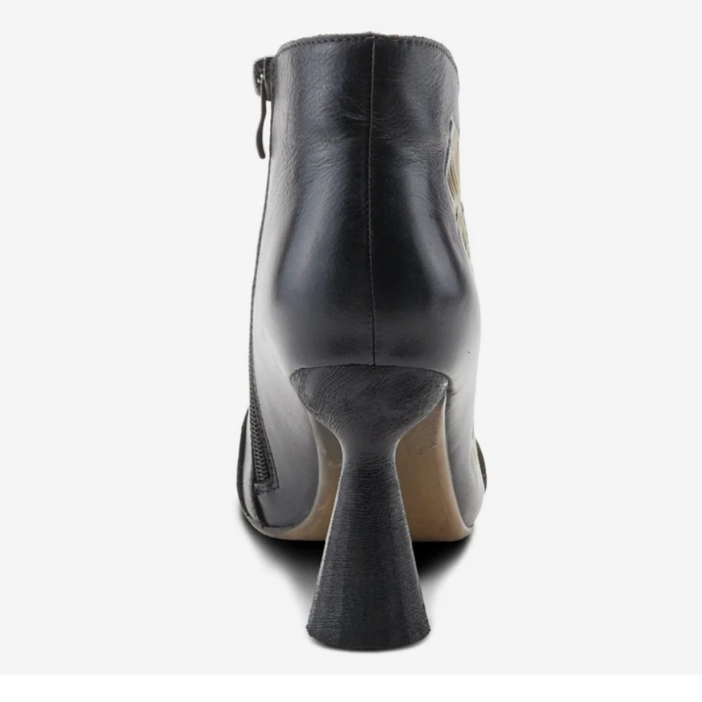 Black Leather Ankle Booties with Teal and Mustard Floral Detail - Picture 3 of 5